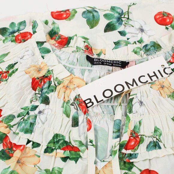 Bloomchic Tomato Print Frill Trim Lace Up Blouse - NWT - Size 14-16 - Picture 4 of 8